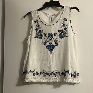Max Studio White Blouse with Blue Embroidery